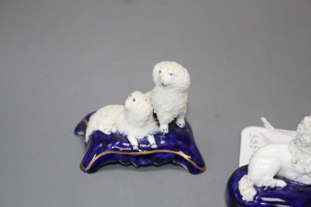 Five Staffordshire porcelain toy groups of poodles, c. 1840-50, the majority by Dudson, H. 4.2 - 5.2cm